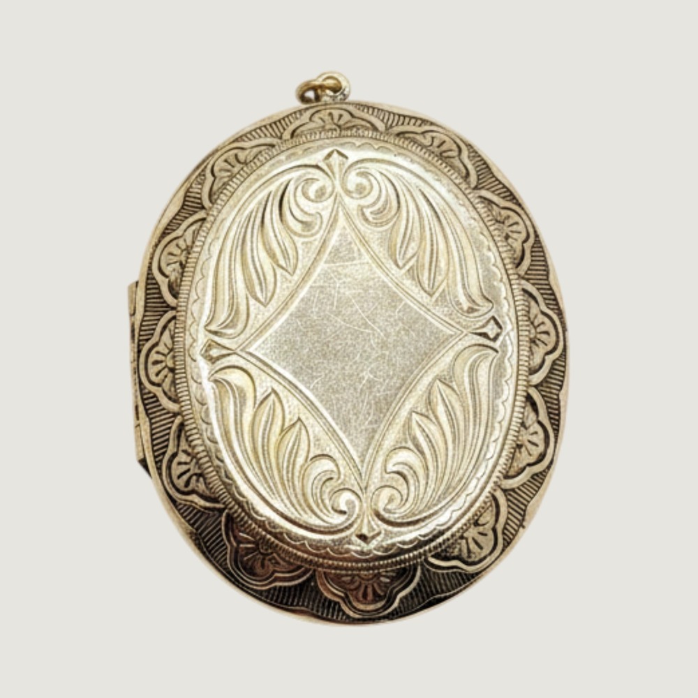 Vintage Oval Locket Pendant‎ Embossed Floral Engraveable Victorian Style